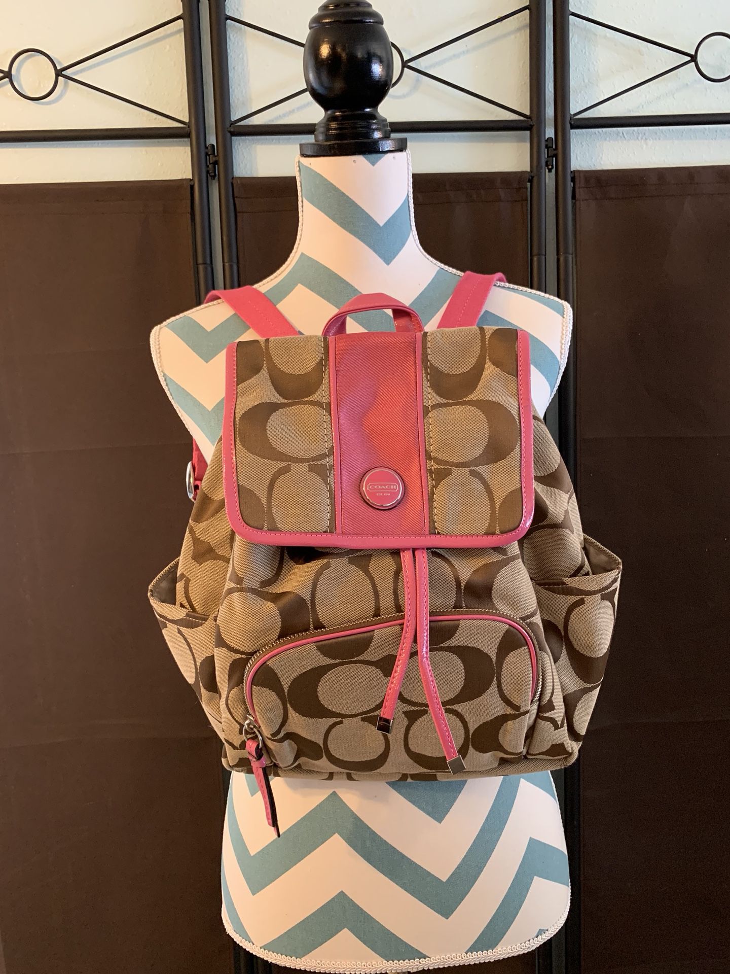 COACH Brand New Pink & Brown Signature Backpack Purse!