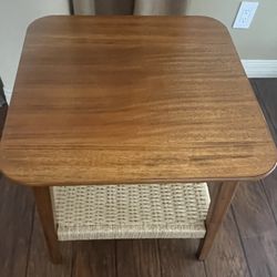 23'' Square Solid Wood End Table Natural Rattan Side Table