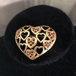 Vintage Swarovski Red Crystals Heart Brooch 