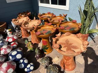 Terracotta Ceramic Bird Bath with Floral Design