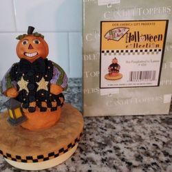 Halloween Boy Pumpkinhead With Lantern Our America Jar Topper by Heather Hykes 