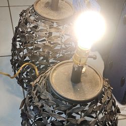 Two Antique ornate openwork metal lamps. H27" Diameter 13"