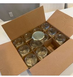 Set of 12 Clear Glass Jars with Lids - Clear 12x12 oz new