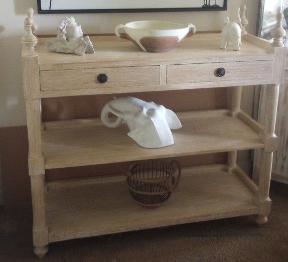 Beautiful Indonesian Wood Console Table, Weathered White Wash, 45"H x 48"W