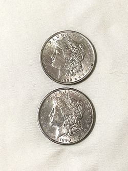 Great condition with toning 1889 and 1890 Morgan silver dollars