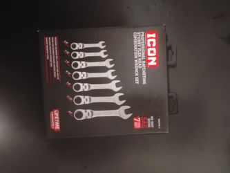 BRAND NEW SEALED - Icon 7 PC SAE Professional Stubby Flex Head Combo Wrench Set