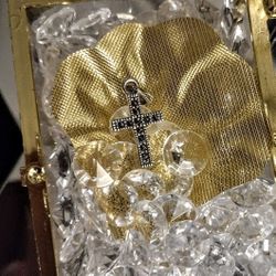 925 Sterling Silver Marcasite Cross Charm Pendant 