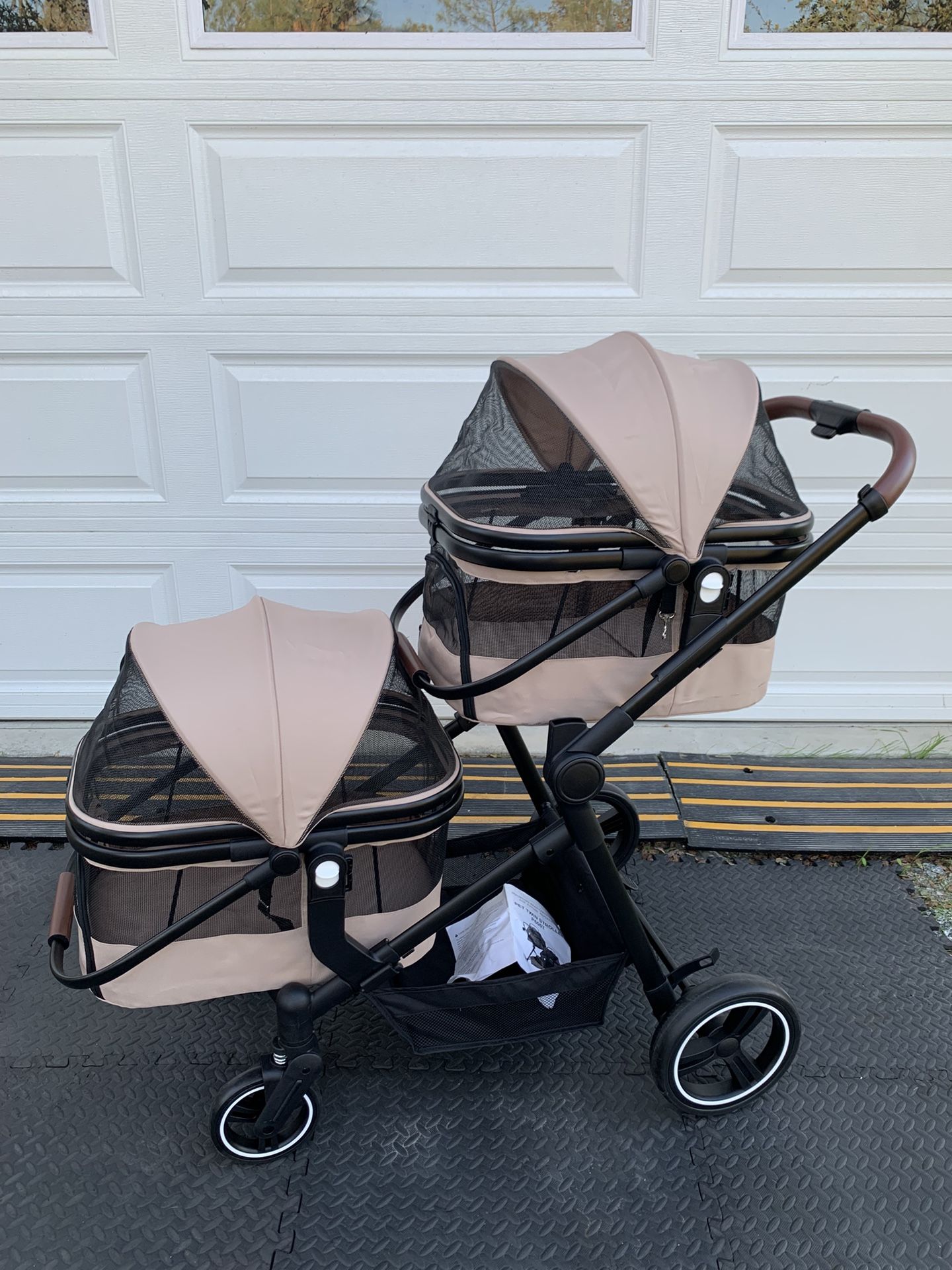 Foldable Double Pet Stroller for 2 Small Medium Cats Dogs