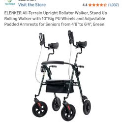 LENKER All-Terrain Upright Rollator Walker, Stand Up Rolling Walker with 10’’Big PU Wheels and Adjustable Padded Armrests for Seniors from 4’8”to 6'4”