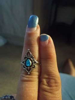Silver Boho Ring with Blue Stone