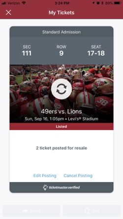 San Francisco 49ers vs Detroit Lions Red Zone Section 111, Row 9 (2 seats)