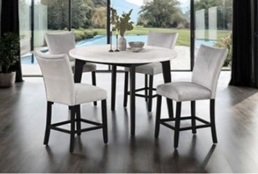 Brand New Black, White & Grey 5pc Dining Table Set w Marble Top 