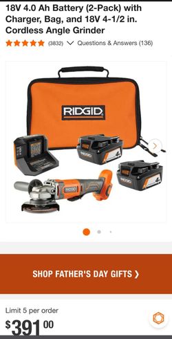 Ridgid angle grinder 18v + 2 batteries