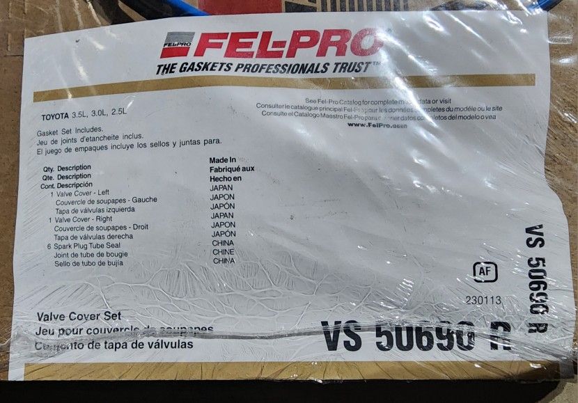 Fel-Pro VS50690R Valve Cover Gasket Spark Plug Tube Seal Set Toyota Lexus 2.5L 3.0L 3.5L New
