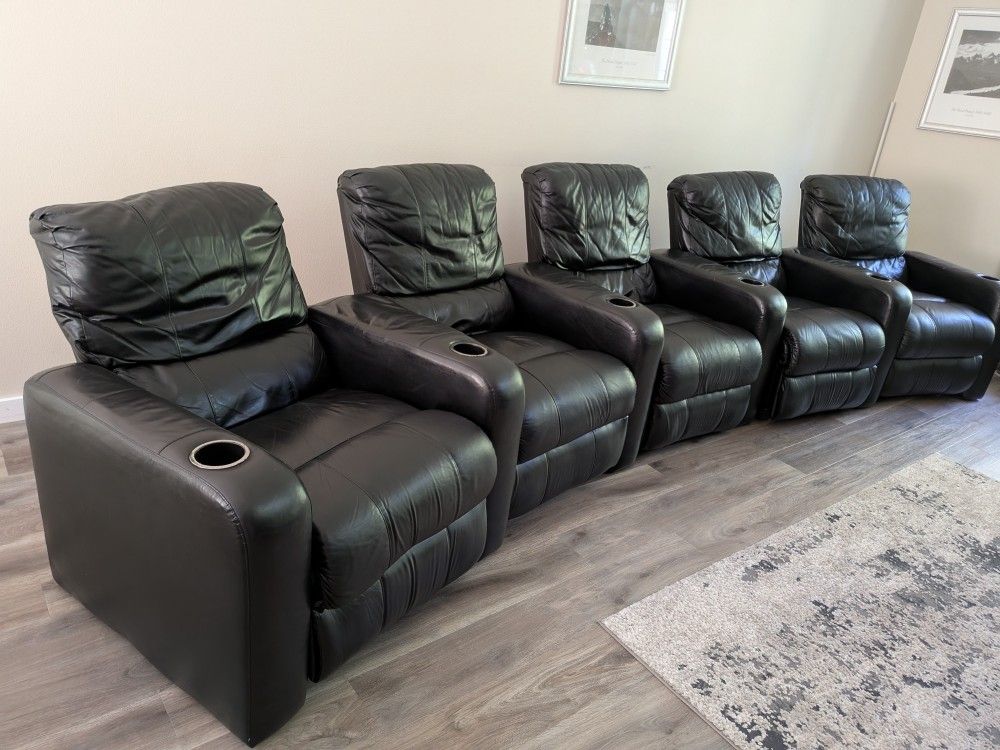 Genuine Leather 5-Seat Recliner Home Theater Set