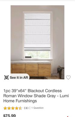 1pc 39"x64" Blackout Cordless Roman Window Shade Gray - Lumi Home Furnishings