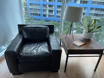 West Elm Leather Chaise And Lamp