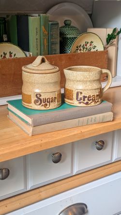 Vintage Pottery Craft Stoneware Creamer & Sugar Retro Nostalgia Farmhouse