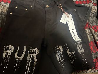Purple Brand Black Jeans with Crystal Logo