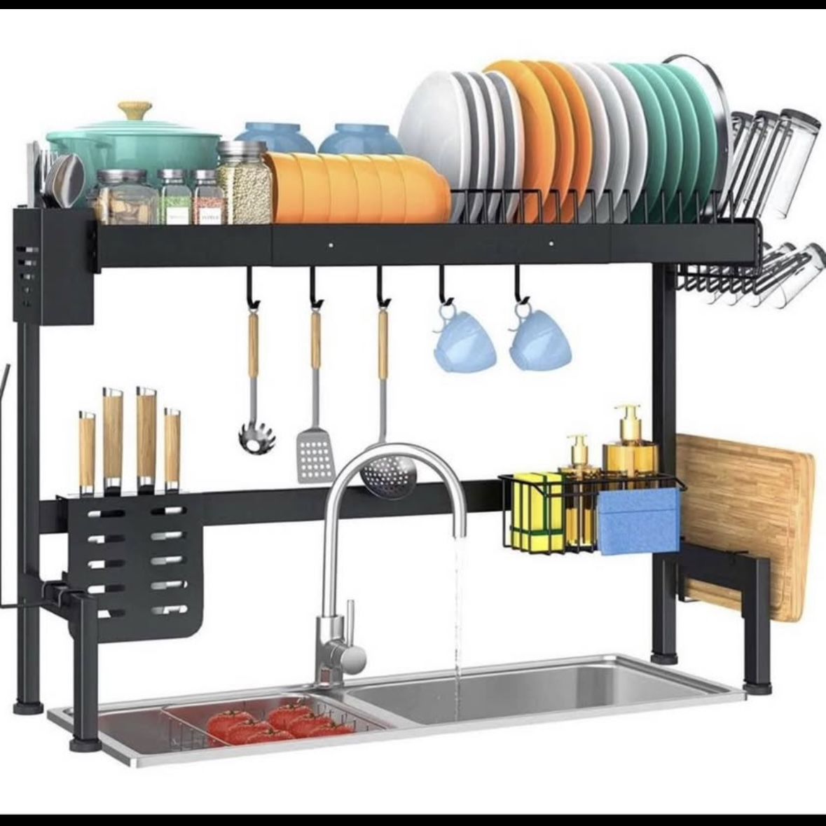 Over The Sink Dish Drying Rack, Large 2 Tier Dish Dryer Rack for Kitchen Organization Storage Shelf