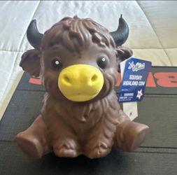 Squeezable Stress Reliever Highland Cow Rubber Toy Figure 6 in Brown Yellow