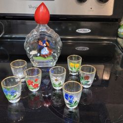 Austrian Liquor Bottle WIth 7 Shotglasses