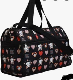Betty Boop black canvas travel bag, heart star overnight bag