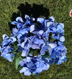 BLUE HYDRANGEA faux artificial silk flowers bush wedding gift home decor
