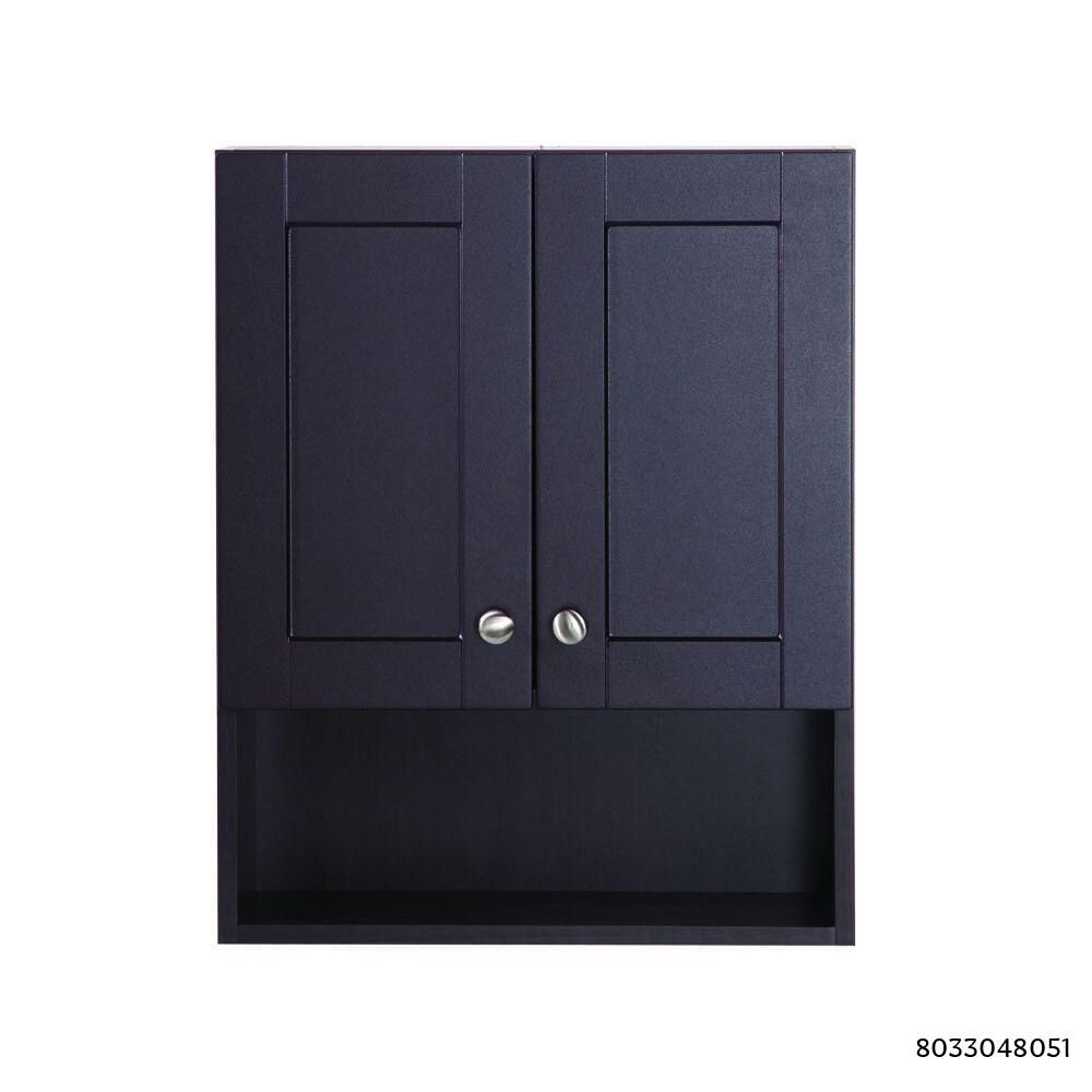 Glacier Bay Del Mar 21 in. W x 26 in. H x 8 in. D Over the Toilet Bathroom Storage Wall Cabinet in Espresso