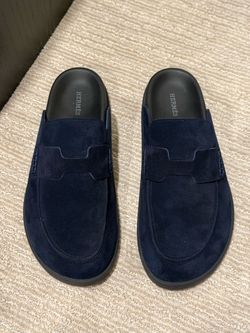 Hermes Men’s Navy Blue Suede Go Mules Size 11 US / 44 EU