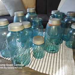 Vintage Blue Ball Perfect Mason  and Ideal Jars With Lids