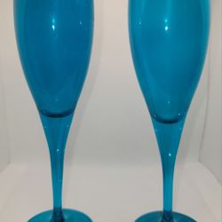 Vintage 1990's Turquoise Blue Champagne Toasting Flutes