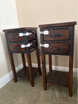 Rustic Dark Wood Nightstand Set of 2