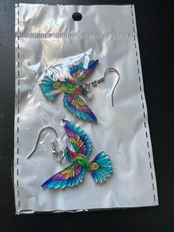 Hummingbird Earrings for Women Colorful Acrylic Animal Bird Drop Dangle Earring Jewelry