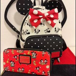 🎀 Disney Parks Loungefly Mini Backpack & Wallet Set – Minnie, Mickey, & Friends 🎒✨