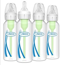 Dr. Brown's Natural Flow Anti-Colic Options+ Narrow Baby Bottle, 8 oz/250 mL, with Level 1 Slow Flow Nipples, 0m+, 4 Pack with 2 cleaning brushes new