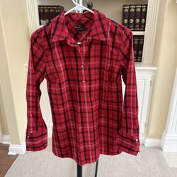  Talbots Red Plaid Perfect Popover Shirt Non-Iron