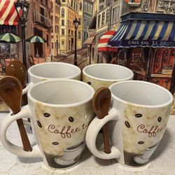 Cafe Tea Mug Cups With Spoons Set