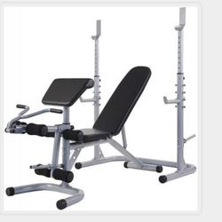 BalanceFrom RS 60 Multifunctional Workout Station Adjustable Olympic Workout Bench with Squat Rack, Leg Extension, Preacher Curl, and Weight Storage,