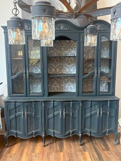 French Provincial China Cabinet Hutch Buffet