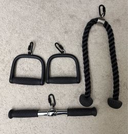 Cable Machine Attachments Set – Tricep Rope, Straight Bar & 2 D Handles