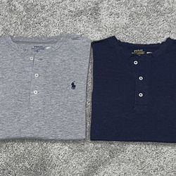Lot of 2 Men’s Size Medium Ralph Lauren Henley Short Sleeve T-Shirts Navy Blue & Gray