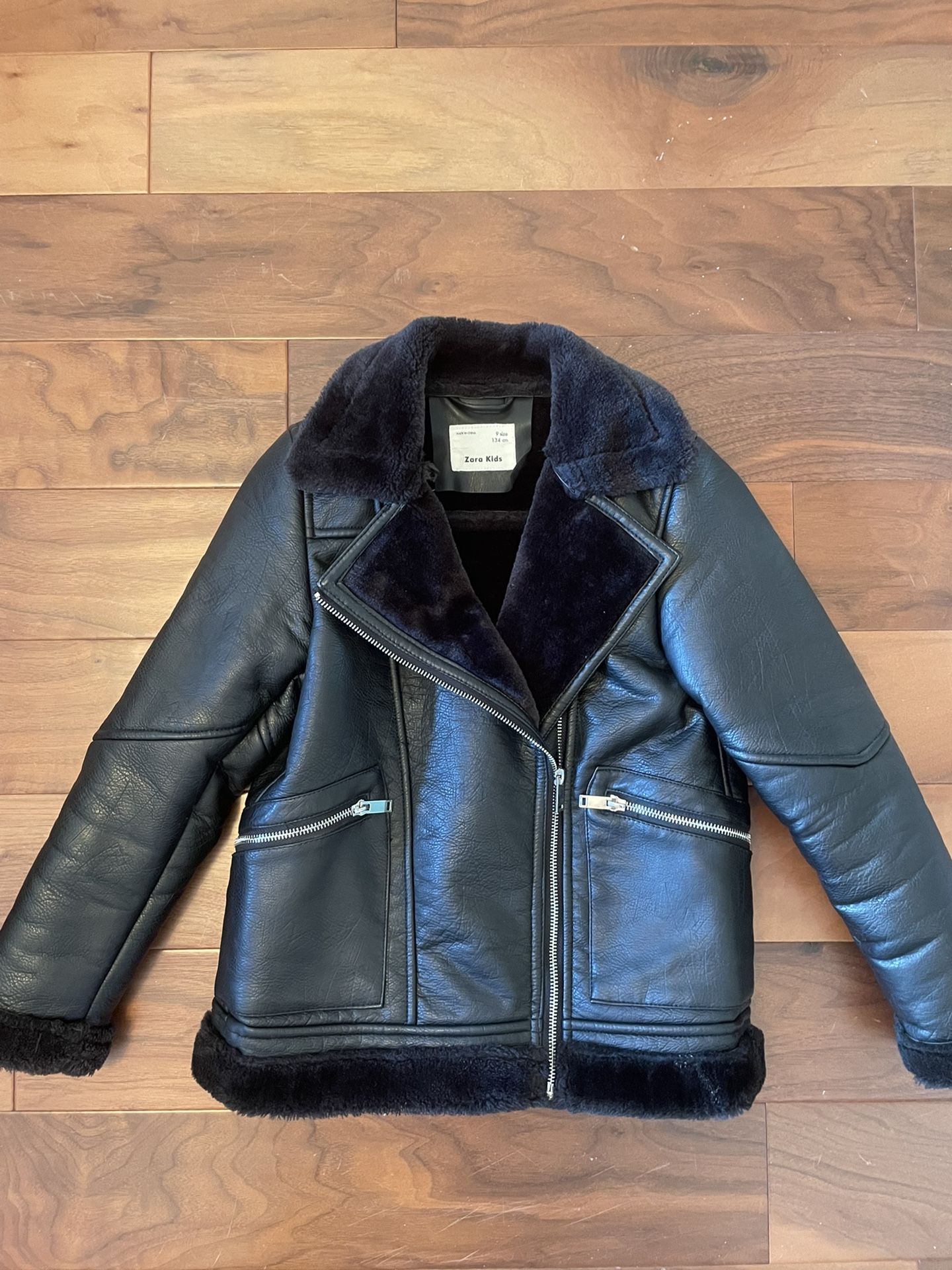 Zara Black Faux leather Jacket With Faux Fur