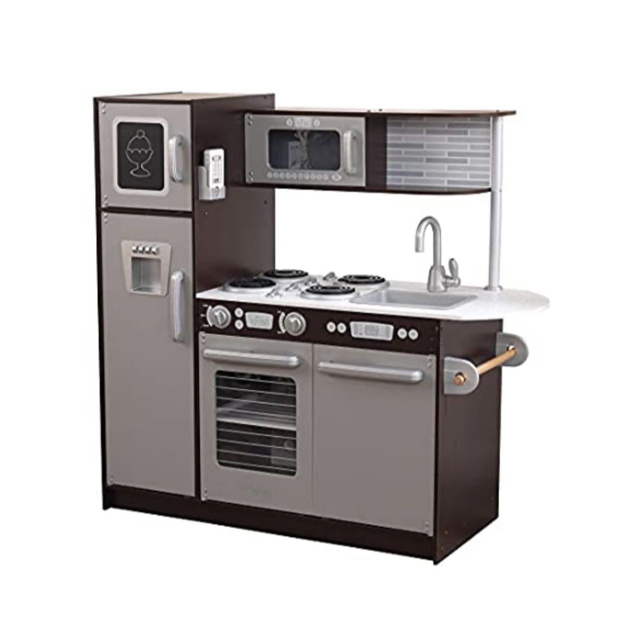 KidKraft Uptown Espresso Wooden Play Kitchen and 30-Piece Play Food Accessories