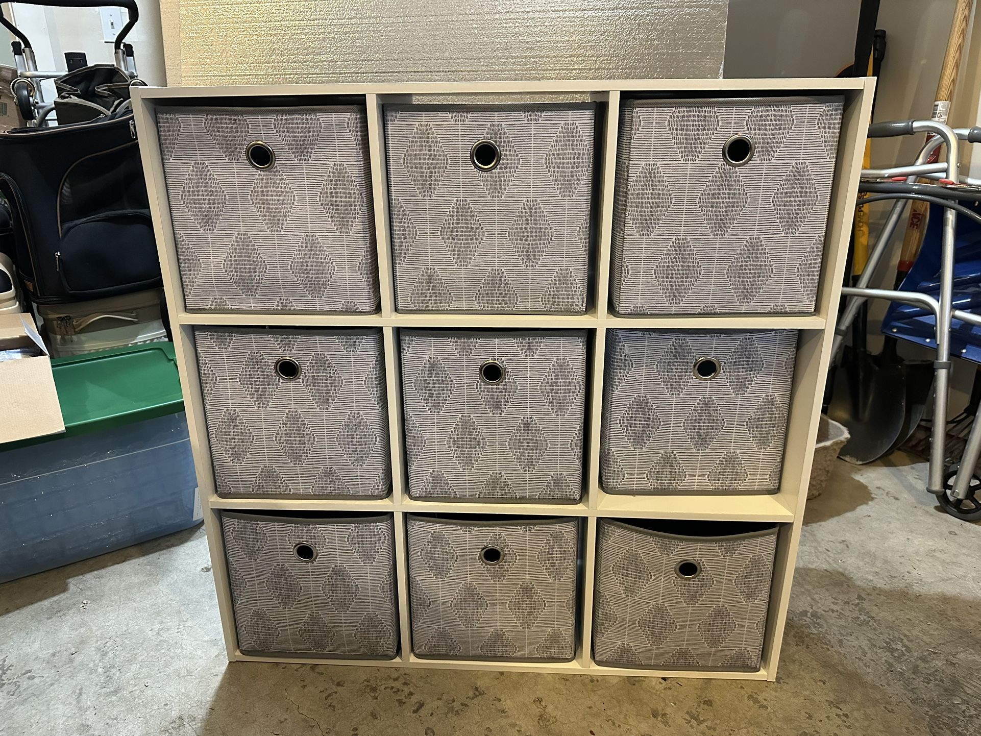 White 9 cube organizer with baskets