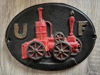 Vintage 1930's UF “United Fireman's Insurance Co” Firemark Cast Iron Plaque
