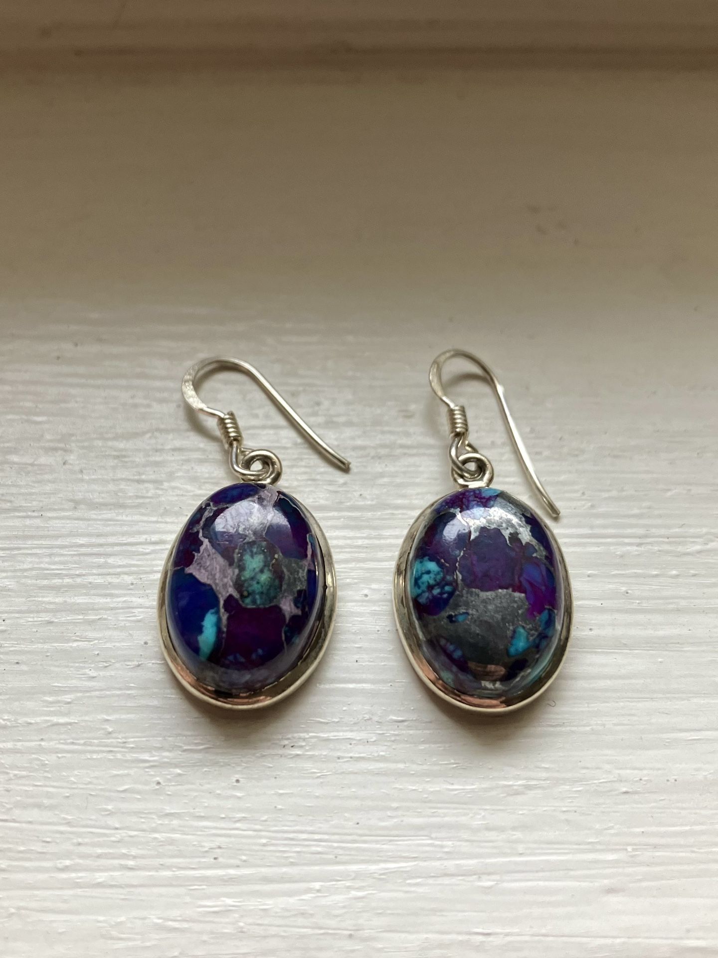 NEW 925 Silver Earrings With Purple Mojave Turquoise Stone