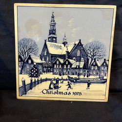 Vintage Royal Delft Christmas Tile 1975 Reform Church of Maassluis