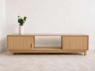 Natural Oak TV Stand with Fluted Doors