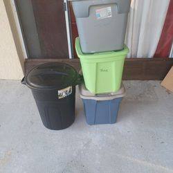 Trash Can Plus Three Bins Containers Storage Plastic